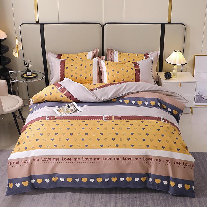 Постельный комплект из полосатого матового хлопка для осени/зимы – Утолщенный пододеяльник и простыня