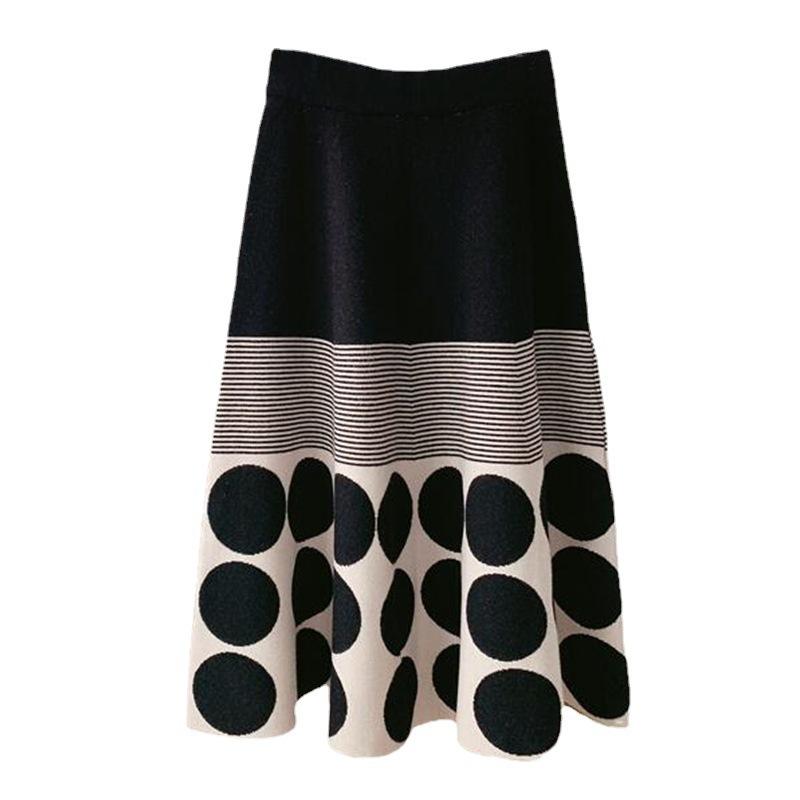 High Waisted Knitted Skirt for Women Autumn and Winter Elastic A-line Pleated Textile Skirt