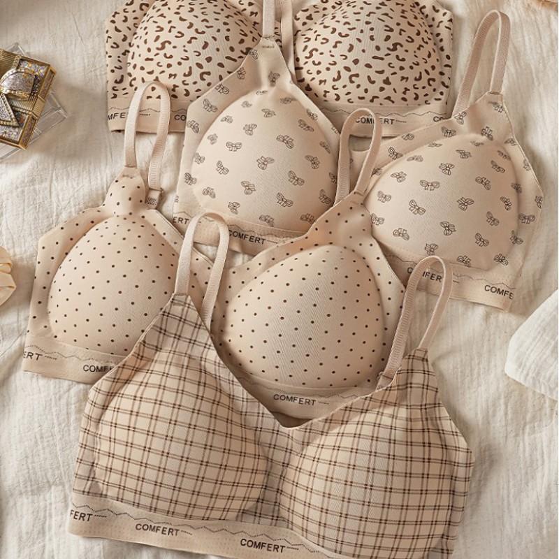 French Wireless Bra Women Thin Full Cup Tank Top Lace Trim Lingerie