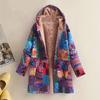 Женское зимнее пальто с винтажным этническим принтом в стиле пэчворк с плюшевой подкладкой, с капюшоном и карманами, длина до середины