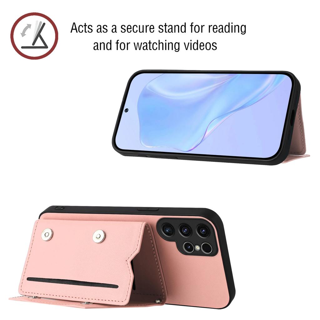 Чехол для Samsung Galaxy S23 Ultra с держателем для карт, подставкой, покрытием soft-touch и ремешком на запястье