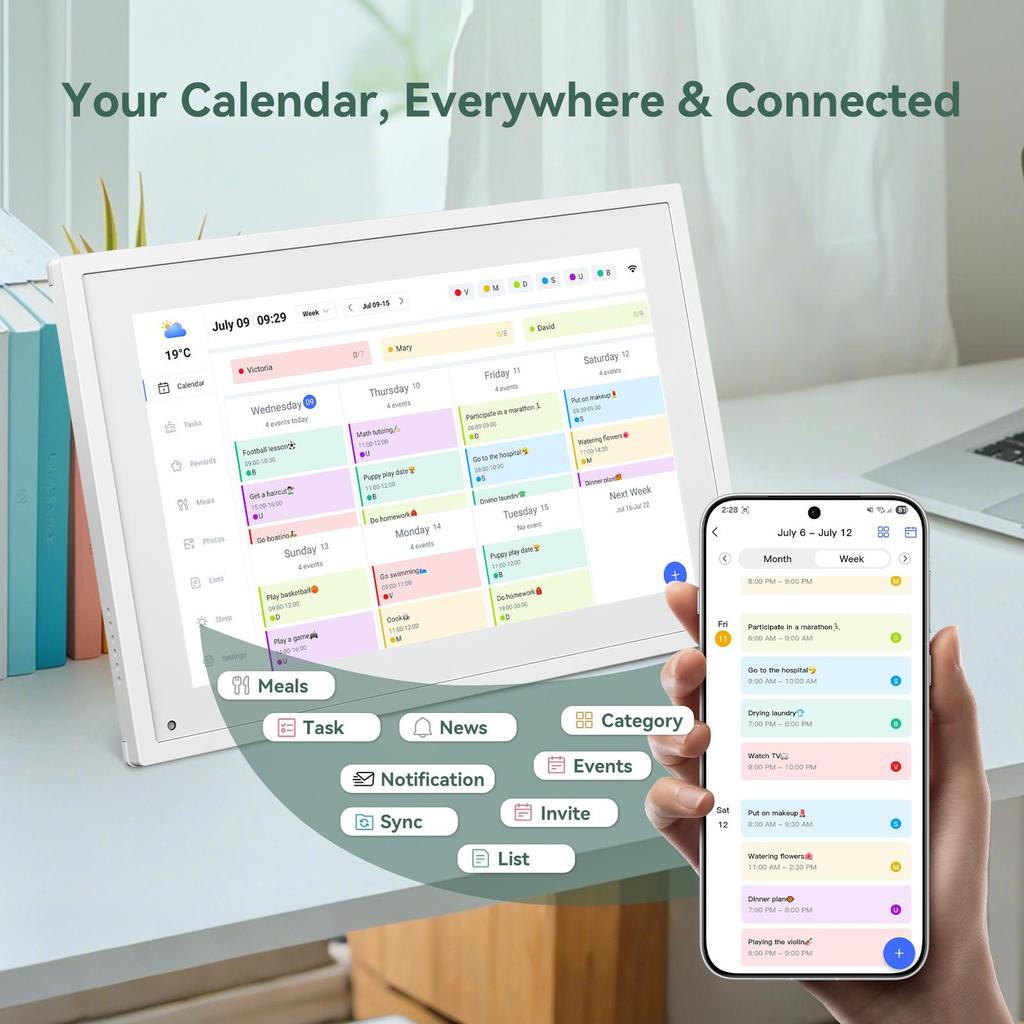 TABWEE Digital Calendar P10 Touch Screen Calendar App Sync List Notepad Family Calendar Electronic Calendar