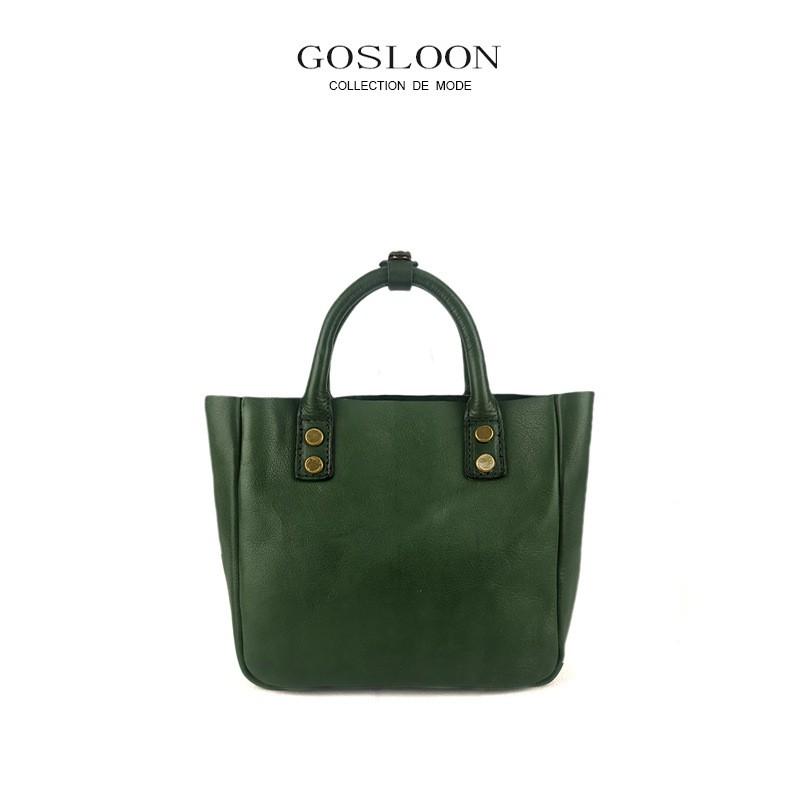 French Vintage Handmade Leather Crossbody Bag Women Small Square Shoulder