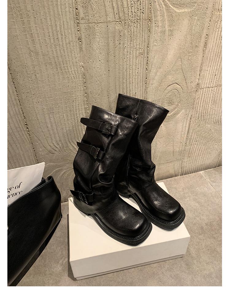 Модные рыцарские сапоги до середины икры цвета винограда: Два стиля со стильной пряжкой и плиссированным дизайном для осени/зимы