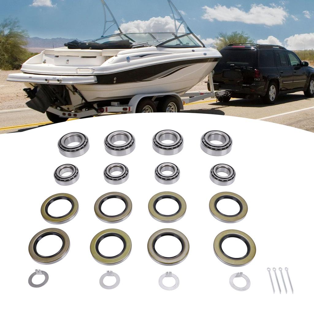 4 Sets Trailer Axle Bearing Kit 6000 to 7000lb Steel Alloy Trailer Wheel Hub Bearing Set with Cotter