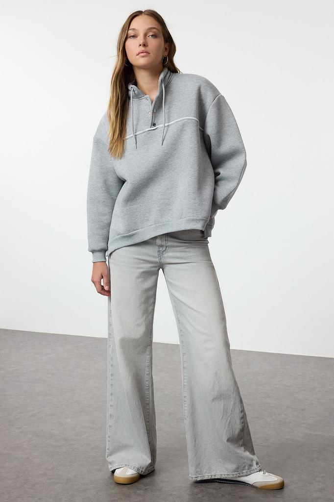 Женская модная стильная толстовка темно-синего цвета с застежкой-кнопкой большого размера с окантовкой из толстого флиса внутри вязаная толстовка