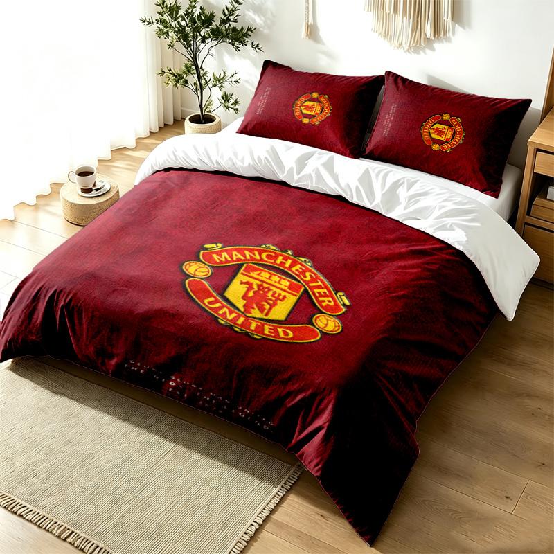 FC Manchester 3pc Duvet Cover Set Simple Modern Bedding Set Wrinkle Resistant Soft Fabric All Season Use a perfect gift