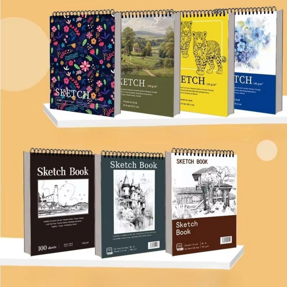 100 Sheets Spiral Bound Artist Sketchbook Perforated Pages Sketching Notebook Crayon Drawing