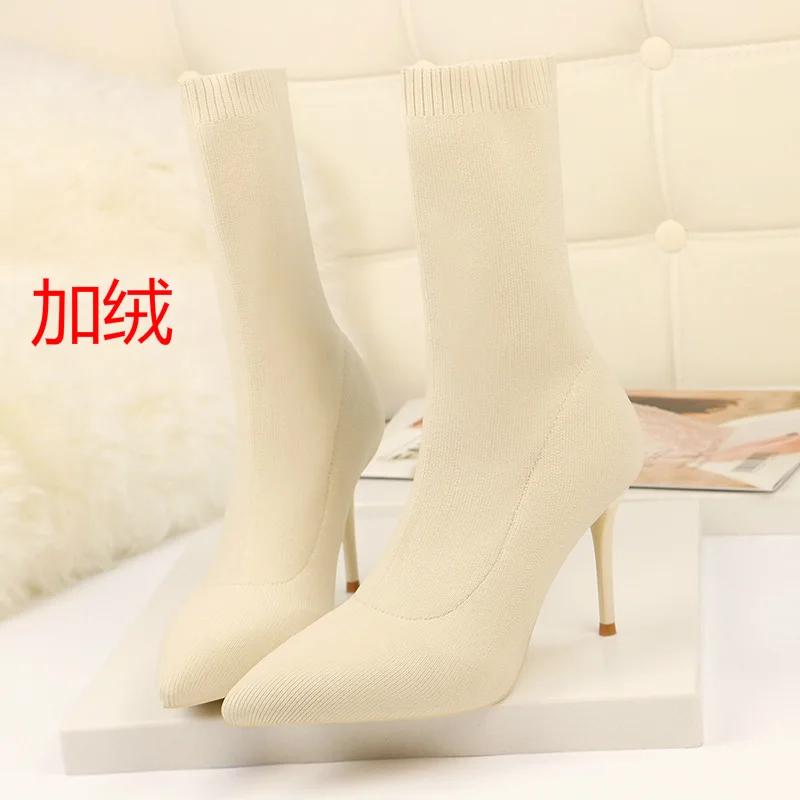 Sexy Sock Boots Knitting Stretch Boots High Heels for Women Fashion Shoes Spring Autumn Ankle Boots Female
