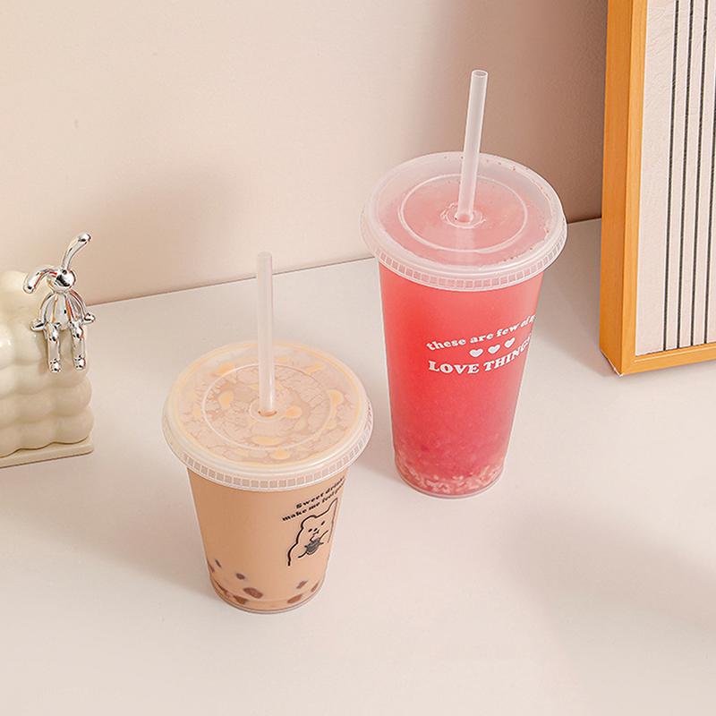 Kawaii Water Bottle For Coffee Juice Milk Tea Cute Plastic Cold Cups With Straw Lid Portable Reusable Drinking Bottle BPA Free