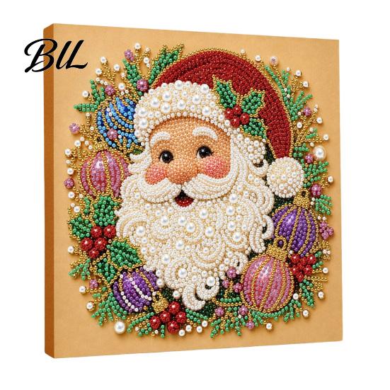 3D Bead Embroidery Sets Christmas Faux Pearl Art Kit, DIY Santa Tree Painting Craft Supplies for Beginners Holiday Wall Decor Kit Adults, Handmade