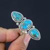 Синий медный бирюзовый драгоценный камень, твердое серебро 925 пробы, три камня, массивное кольцо ручной работы, ювелирные изделия