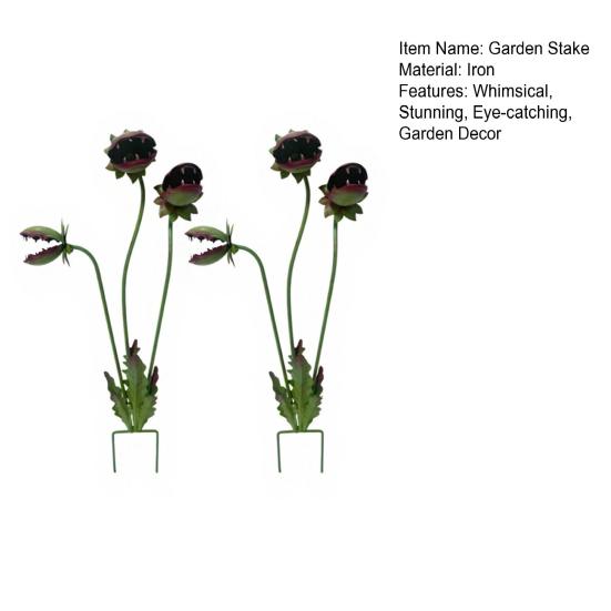 Nostalgie 2 Pcs Whimsical Metal Carnivorous Plant Garden Stakes, 25-Inch Large Venus Flytrap Sculpture, Rust-Resistant Outdoor Yard Art for