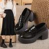 Lefou Shoes женские модели осень толстые с ретро черные маленькие кожаные туфли толстые подошвы одинарные туфли женские