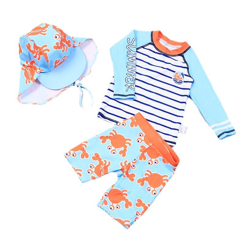 Kids' Boys' Cartoon Swimsuit Set - Split Design with Long & Short Sleeves
