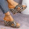 Lucyever Сексуальные босоножки на высоком каблуке с леопардовым принтом, женские летние тапочки на платформе с квадратным носком, женские модные шлепанцы на толстой подошве