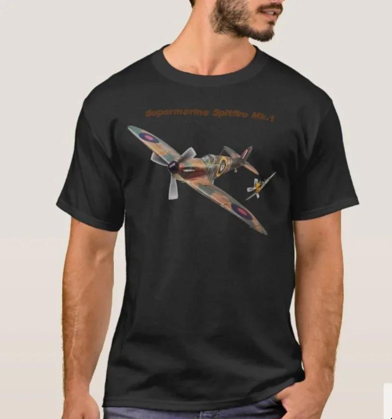 Вторая Мировая Война RAF Supermarine Spitfire Истребитель Футболка Летняя Хлопок Короткий Рукав Круглый Вырез Мужская Футболка Новая S3XL