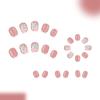 24Pieces Artificial Nail French Tip Pink Flower Glittering Press stick Nail for Women Party and Date Event
