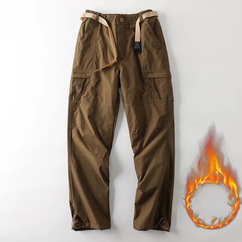Tooling Pants Thick Waterproof Fleece Cargo Pants Men Women Winter Outdoor Multi-pockets Loose Straight Overall Trousers