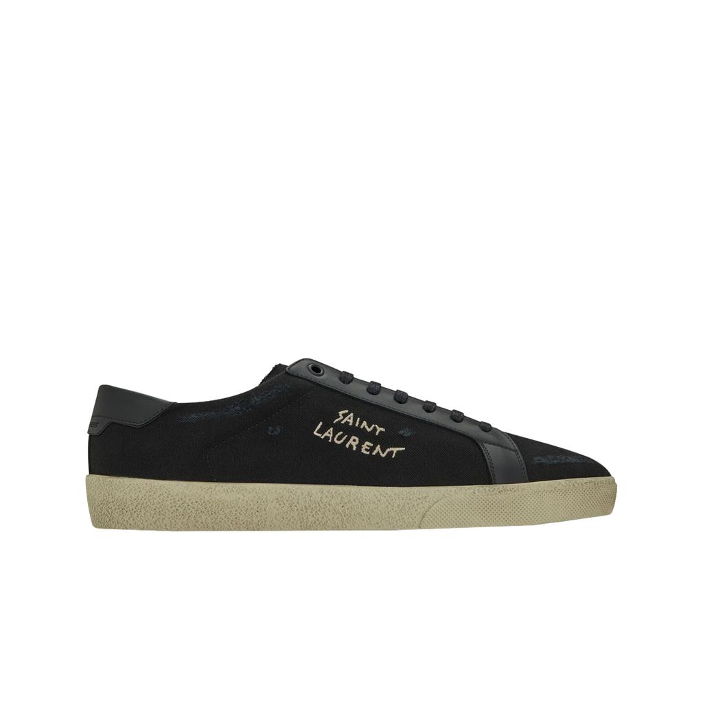 Saint Laurent Court Classic Sl/06 Embroidered Sneakers In Canvas And Smooth Leather Black