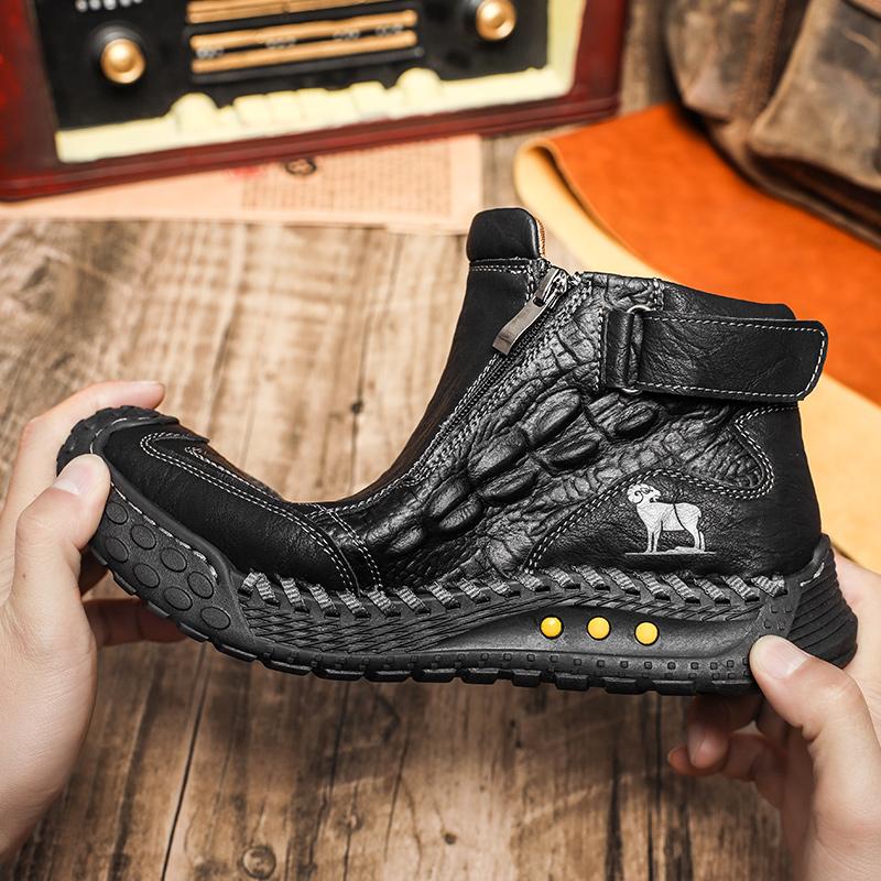 Classic Handmade Leather Boots for Men Fashion Outdoor Casual Ankle Boots Comfort Slip On Driving Shoes Men's Boots