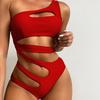 2025 New Beach Party Vacation Solid Color One Shoulder Bikini Cut Out One-piece Swimsuit Women Summer Hollow Out Fashion Swimsuit