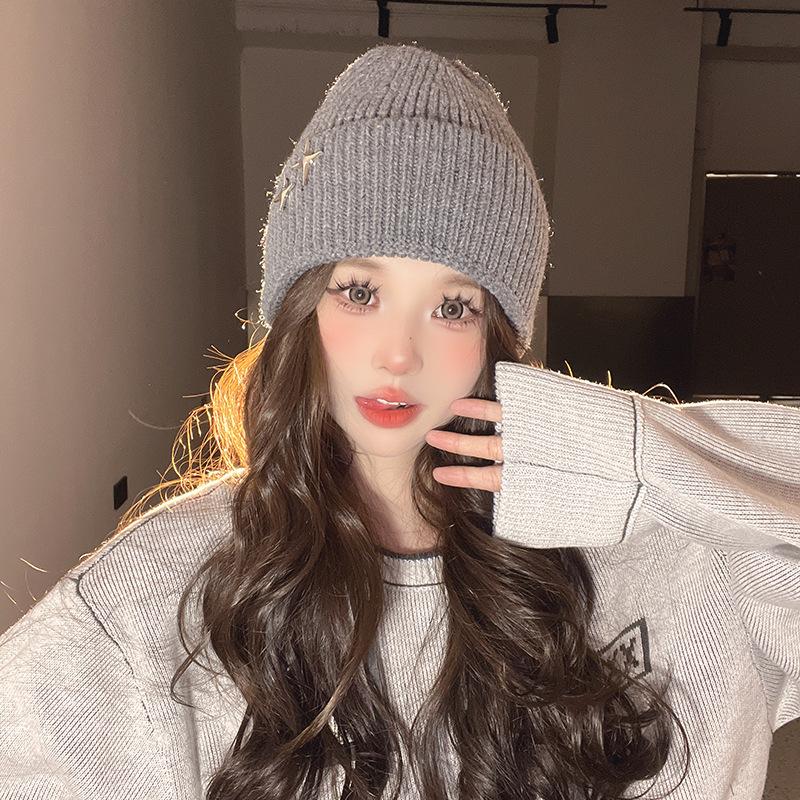Autumn and Winter Korean Style Stars Versatile Big Head Circumference Showing Face Small Warm Ear Protection Hat Head Wool Hat