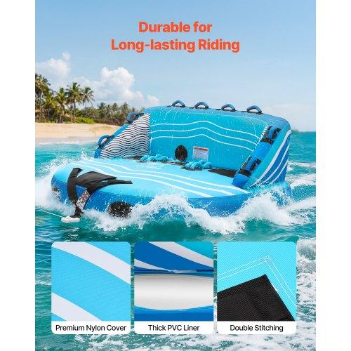 VEVOR Towable Tubes for Boating, 3-Rider Inflatable Towable Tube for Boat to Pull, 231 kg Capacity Water Sports Boating Tubes - with Full Nylon Cover