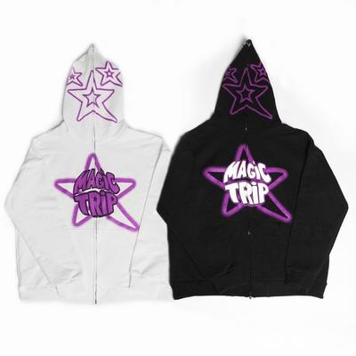 Y2k Harajuku толстовка на молнии большого размера со звездным принтом, уличная одежда, хип-хоп, толстовка с капюшоном на молнии, топы с длинными рукавами и надписью