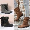 New Autumn and Winter Style Round Toe Flat Sole Women's Large Size Chimney Boots Medium Tube Boots