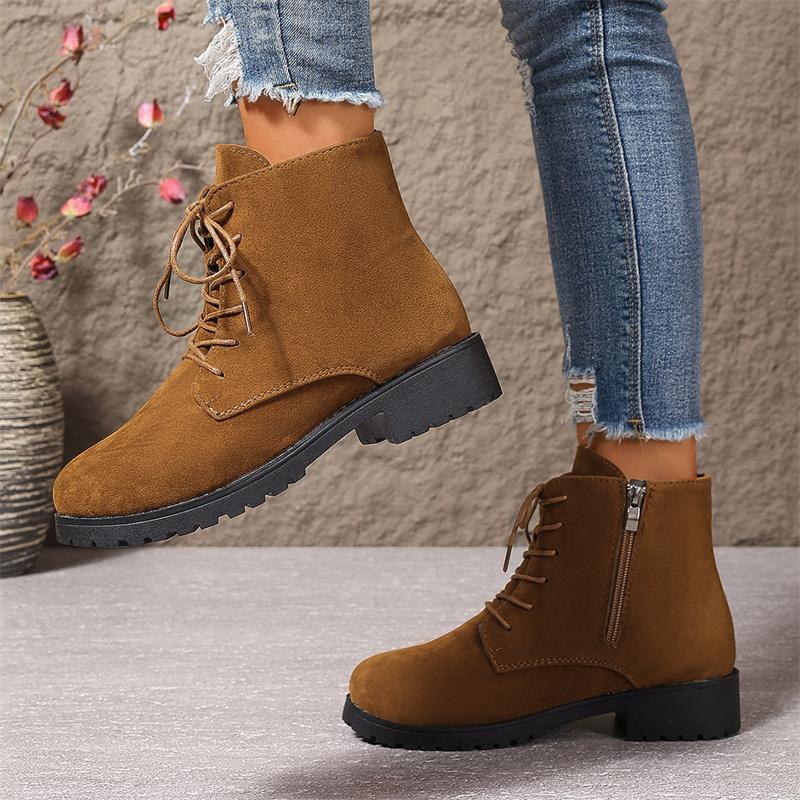 Осенне-зимние классические однотонные модные удобные замшевые короткие сапоги для верховой езды с круглым носком и толстым каблуком, с боковой молнией