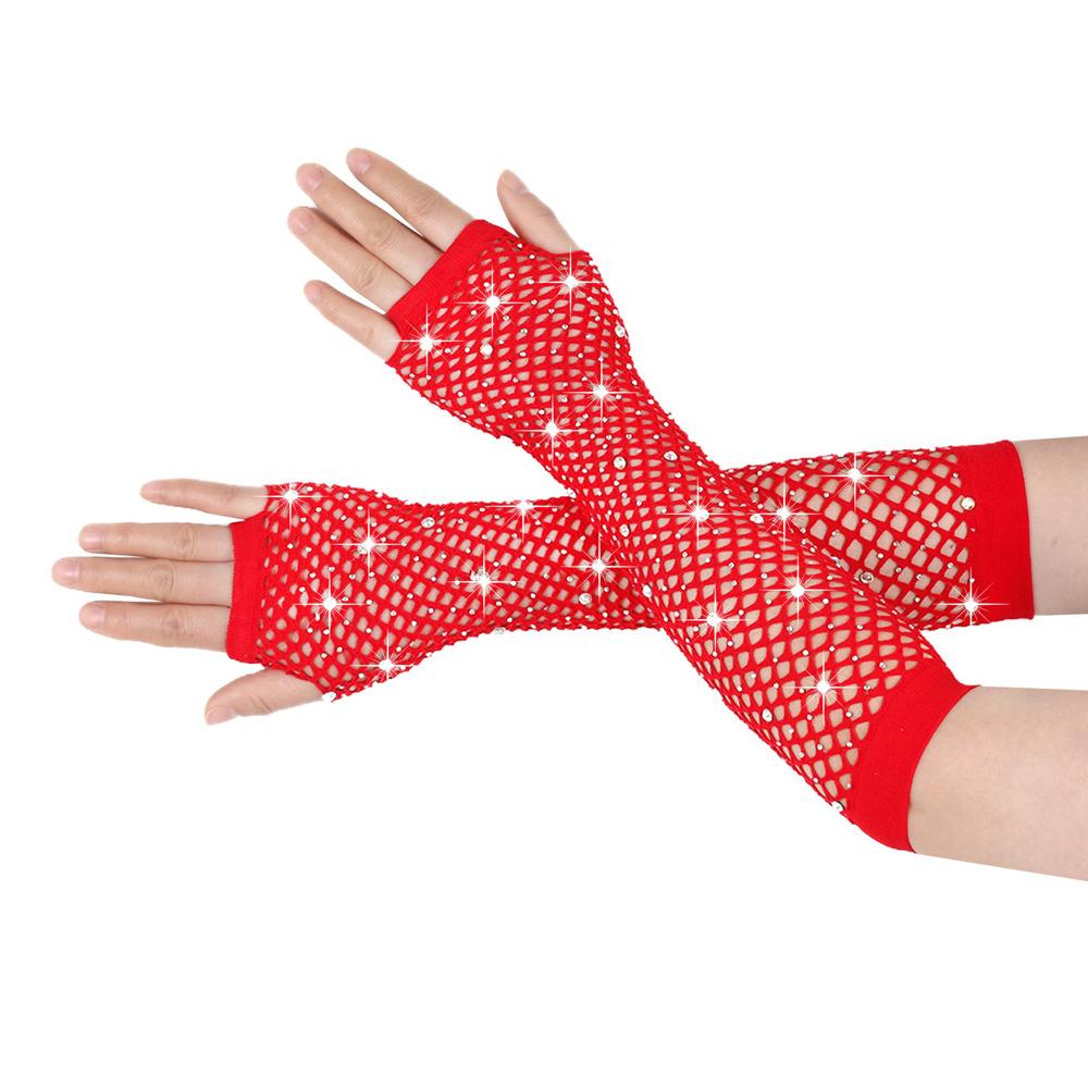 Перчатки с бриллиантами для вечеринок, рыболовная сеть, эластичные сетчатые перчатки, ретро-ночной клуб, сексуальные, горячие, длинные перчатки с бриллиантами