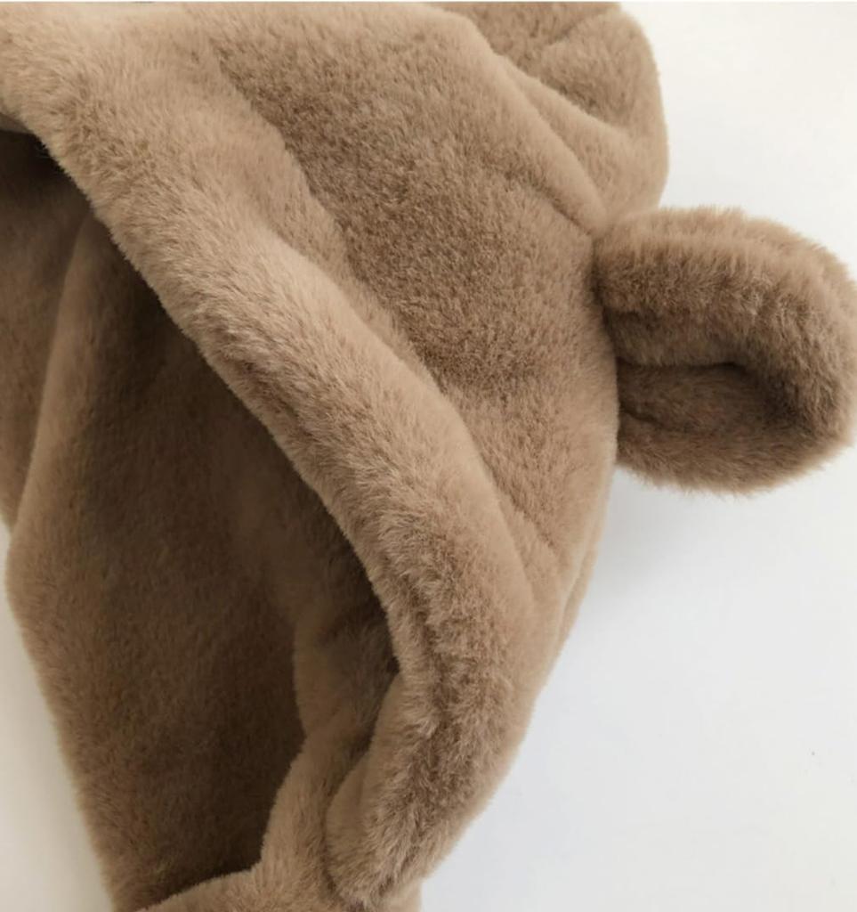 Baby Bear Baby 2in1 Neck Cold поставляется с ушками Легко надевать и брать с собой Пушистый Играющий в снегу Кофе [sunyhom] Шапка, Глушитель, Зима, Мальчики, Девочки,