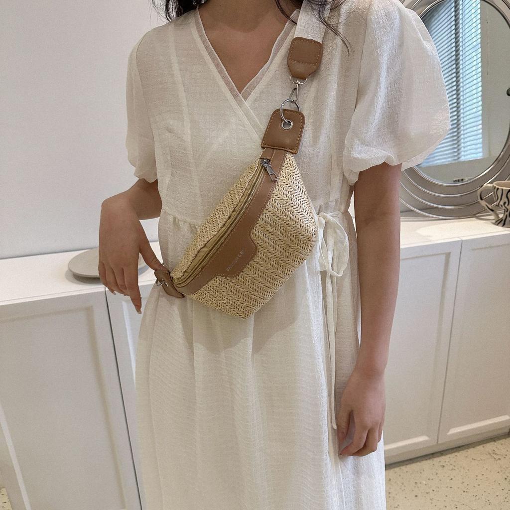 Соломенная сумка женская 2024 новая Mori простая маленькая свежая плетеная сумка-мессенджер зарубежная мода широкий плечевой ремень поясная сумка