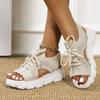 Summer Women Sandals Mesh Casual Shoes White Thick-Soled Lace-Up Sandalias Open Toe Beach Shoes for Women