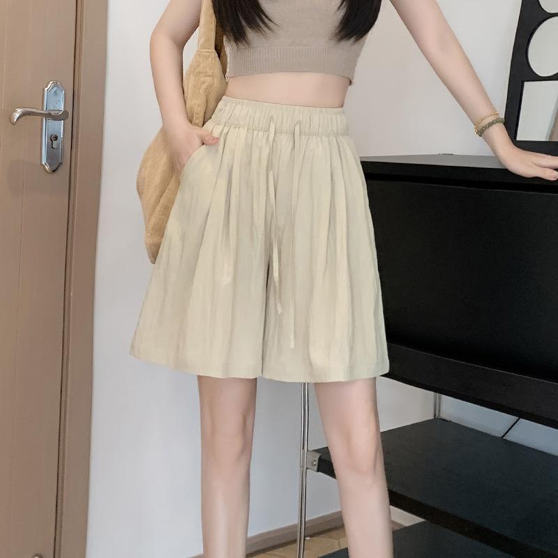 Шорты из ледяного шелка, женские летние свободные повседневные брюки с завышенной талией, драпированные, плиссированные, широкие брюки