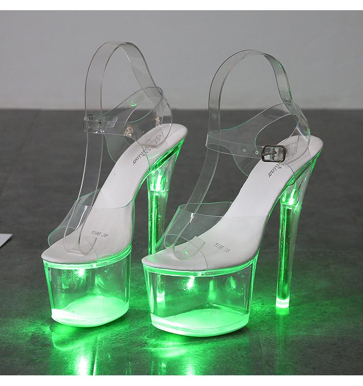Туфли на высоком каблуке для ночного клуба, светящиеся сандалии, обувь для подиума, для танцев на шесте, с кристаллами, серия 181, каблук 17 см, 7 платформ, LFD