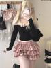 Юбка мини с милыми оборками Y2K для женщин, юбка-бантик в стиле кавайной Лолиты, юбка-трапеция в стиле Харадзюку в японском стиле с высокой талией, розовая, синяя, с тортом