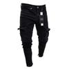 Stretch Men's Jeans Trendy Knee Hole Zip Calf Trousers Black Jeans