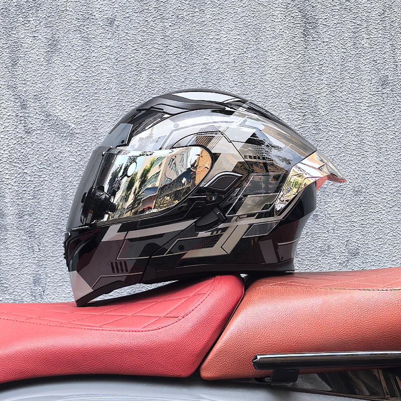 Orz motorcycle helmet peel-off helmet double lens big tail locomotive racing helmet running helmet men and women keep warm in winter