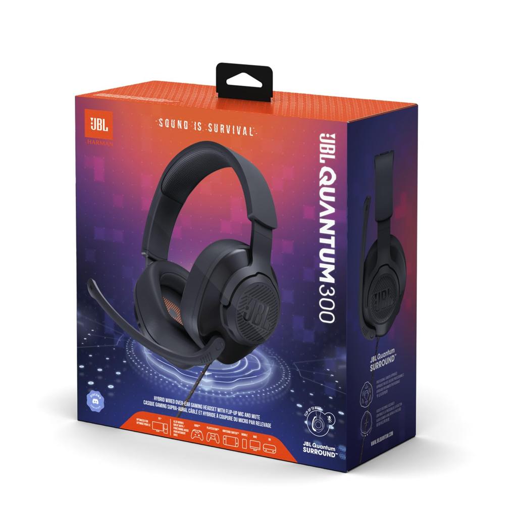 [Эксклюзивно для Amazon.co.jp] Игровая гарнитура JBL QUANTUM 300/Наушники/Подключение 3,5 мм/Подключение USB Type-A/Совместимость с PS5, PS4, Switch/Черный/JBLQU
