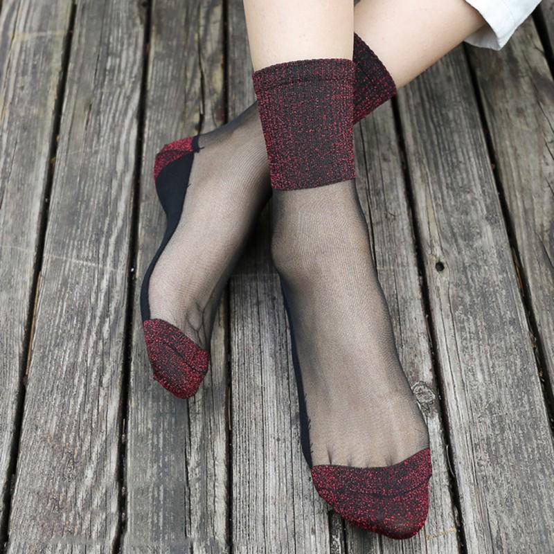 Exquisite Ladies Sexy Lace Fishnet Stockings Transparent Elastic Ankle Glass Socks Mesh Stockings