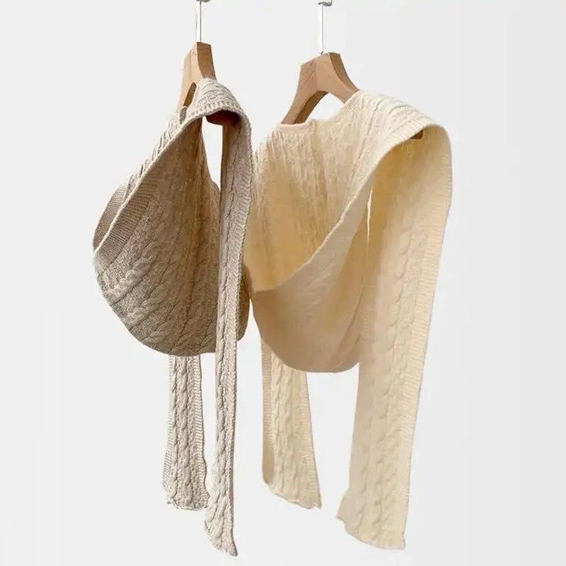 Knitted Hooded Shawl Sweet Fashion Scarf Outdoor Warm Comfortable Solid Color Shoulder Lapping Knit Accessories Autumn Winter