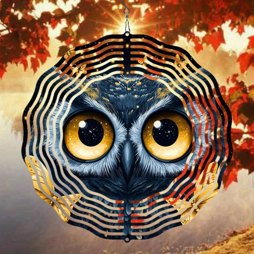 Металлический ветряной спиннер Сова с дизайном золотой ветви и успокаивающим перезвоном для декора сада, патио, двора на открытом воздухе. Батарейки не требуются