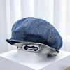 New denim cloud beret female cute big head circumference newsboy hat showing face small cloud octagonal painter hat