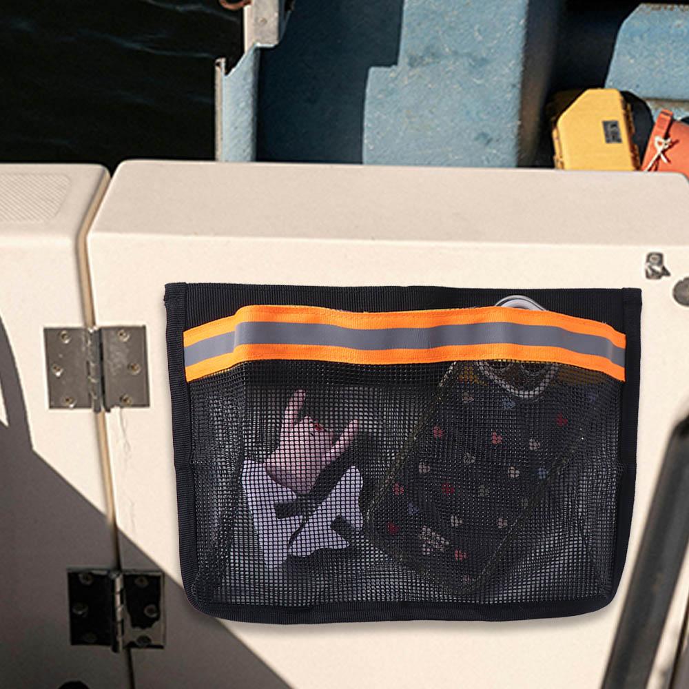 Removable Marine Organizers with Reflective Strips Deck Storage Pouch Boat Storage Mesh Bag  Kayak
