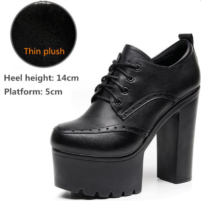 New Women Pumps Shoes Size 32-43 Deep Mouth Women Oxfords Fall Winter Plush Thick High Heel Shoes Platform Pumps Office