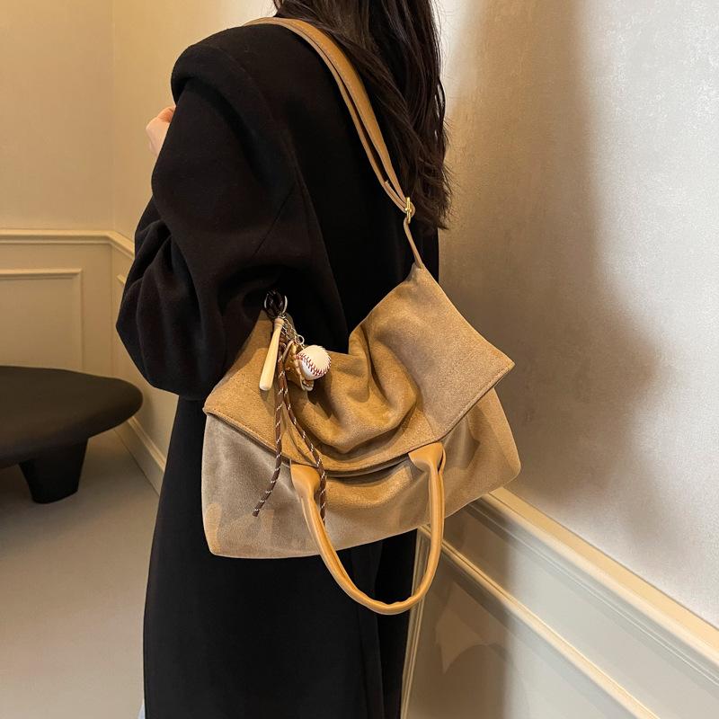 Suede Solid Color Tote Bag Large Capacity Buckle Versatile Fashion Crossbody Bag Soft Fashion Simple Women Handbag MIT
