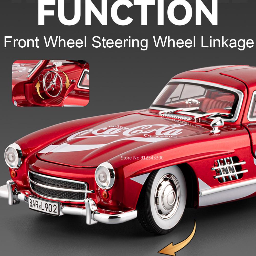 1:Масштаб 24 300SL 500K Винтажный автомобиль Игрушечная модель Сплавной кузов Открывающиеся двери Музыка Свет Инерционные модели Модели Детское хобби Подарки
