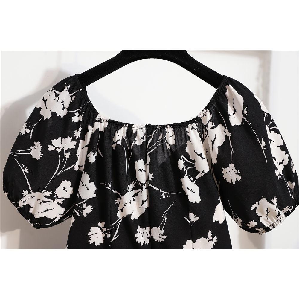 Женская мода лето весна цветочный принт с коротким рукавом V-образным вырезом с высокой талией повседневные платья